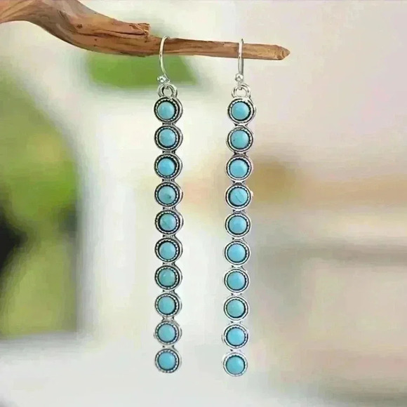 Faux Turquoise Dangle Earrings - Picture 2 of 2